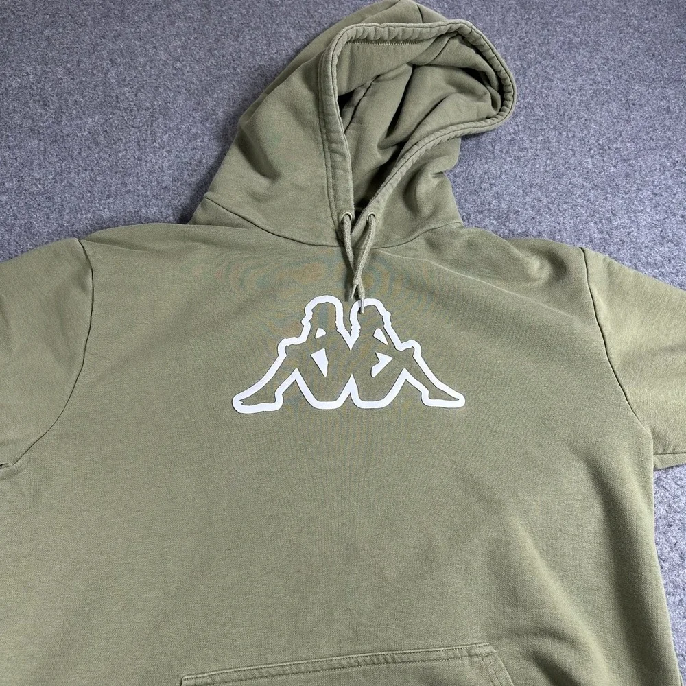 Vintage Kappa Hoodie Men's Khaki Green Pullover Sweatshirt‎ Logo XXL 2XL